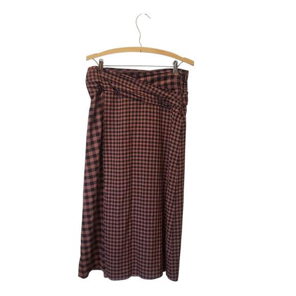 ALC Womens Wool Blend Black Brown Eden Plaid Midi Skirt Size 6 Side Zip